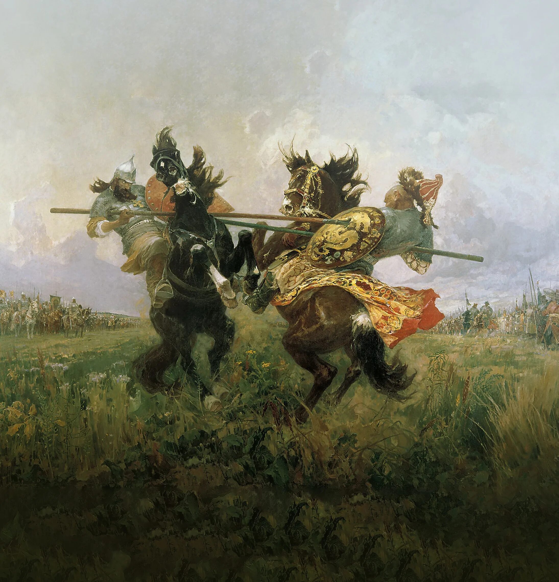 Пересвет куликовская битва. Присекин куликовская битва. Пересвет с челубеем на куликовом поле. Великий поединок. Пересвет и челубей куликовская битва.