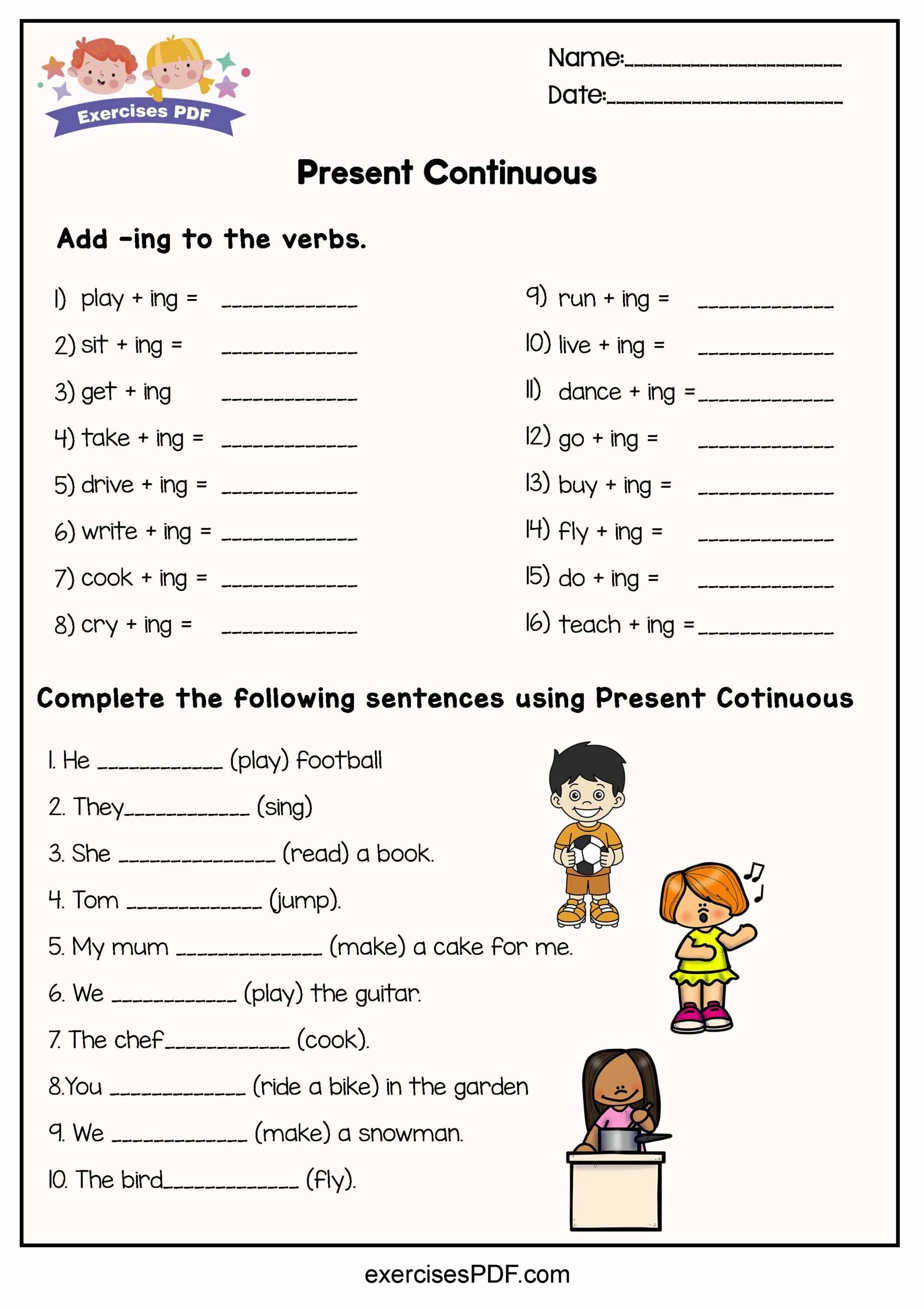 Present Continuous exercise. Present Continuous exercises. Present Continuous ing exercises. Adding ing to verbs. Past simple past continuous exercise pdf