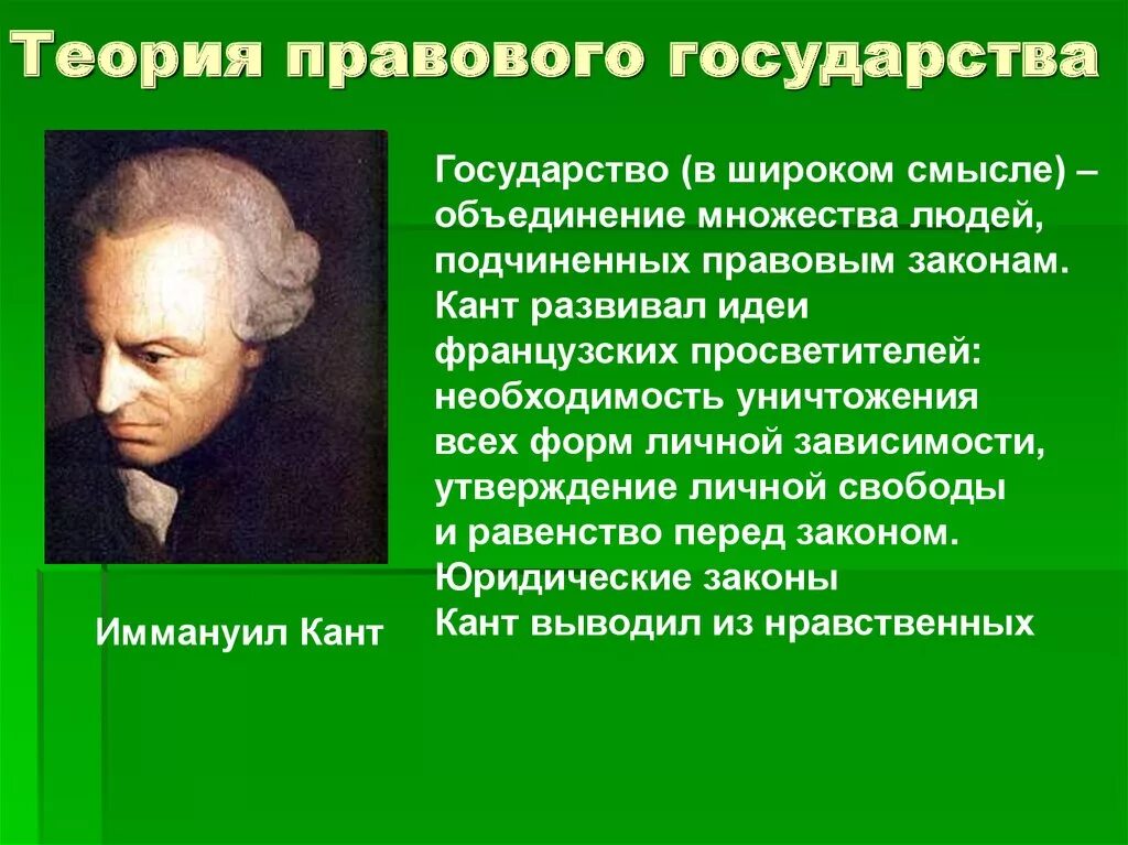 Виды государственной теории. Иммануил кант правовое государство. Теория правового государства. Теория возникновения правового государства. Развитие теории правового государства.