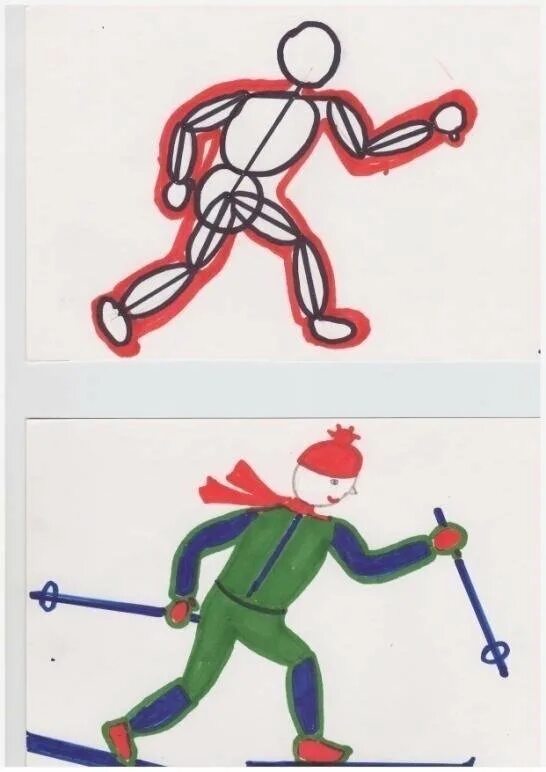 зимние виды спорта рисунки. рисование лыжник в подготовительной группе. лыжник рисунок простой. попеременный одношажный коньковый ход на лыжах. человек на лыжах рисунок.
