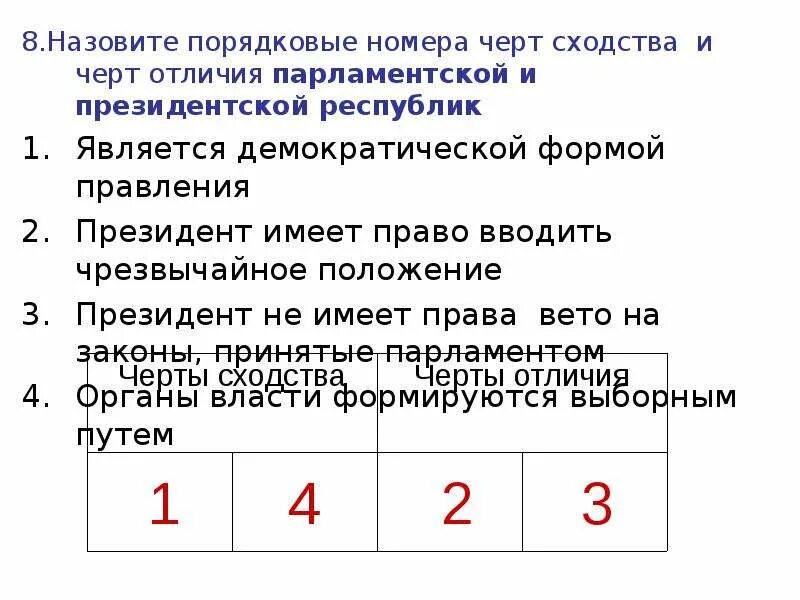 На уроке ученик получил задание сравнить. Черты сходства и различия парламентской и президентской республик. Черты сходства президентской и парламентской Республики. Черты сходства президентской Республики и. В приведенном списке указаны черты сходства.