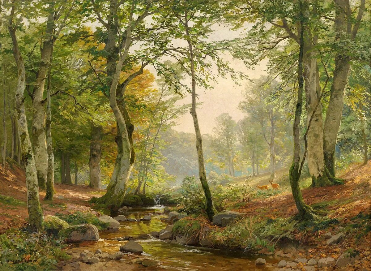 Forest clearing. Heinrich Bohmer художник. Немецкий художник Heinrich Bоhmer (1852 - 1930).