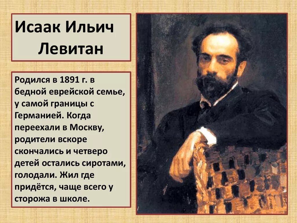 Название города с которым связана деятельность левитана. Портрет Левитана Исаака Ильича.