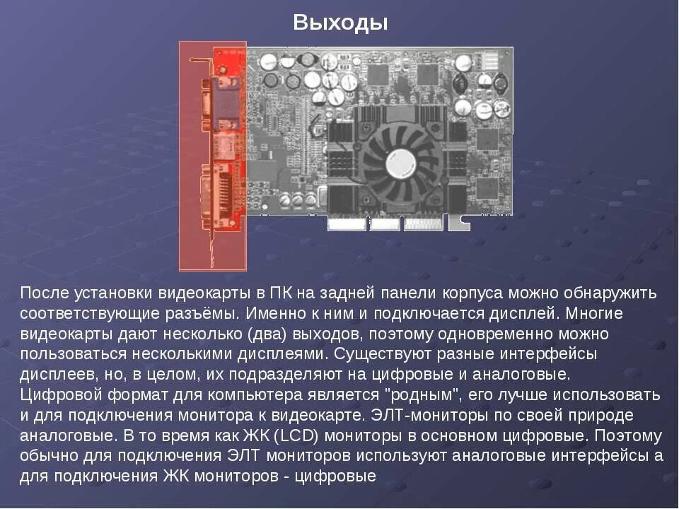 Видеокарта в мониторе. Интерфейс подключения видеокарты. Аналоговый Интерфейс. Типы интерфейсов видеокарт.