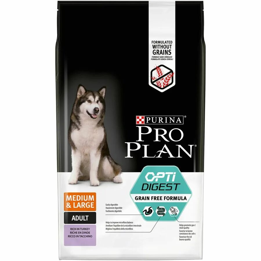 Корм pro plan для средних пород. Корм для собак Purina Pro Plan OPTIDIGEST индейка 7 кг. Pro Plan OPTIDIGEST для собак. Корм Проплан для собак мелких пород беззерновой.