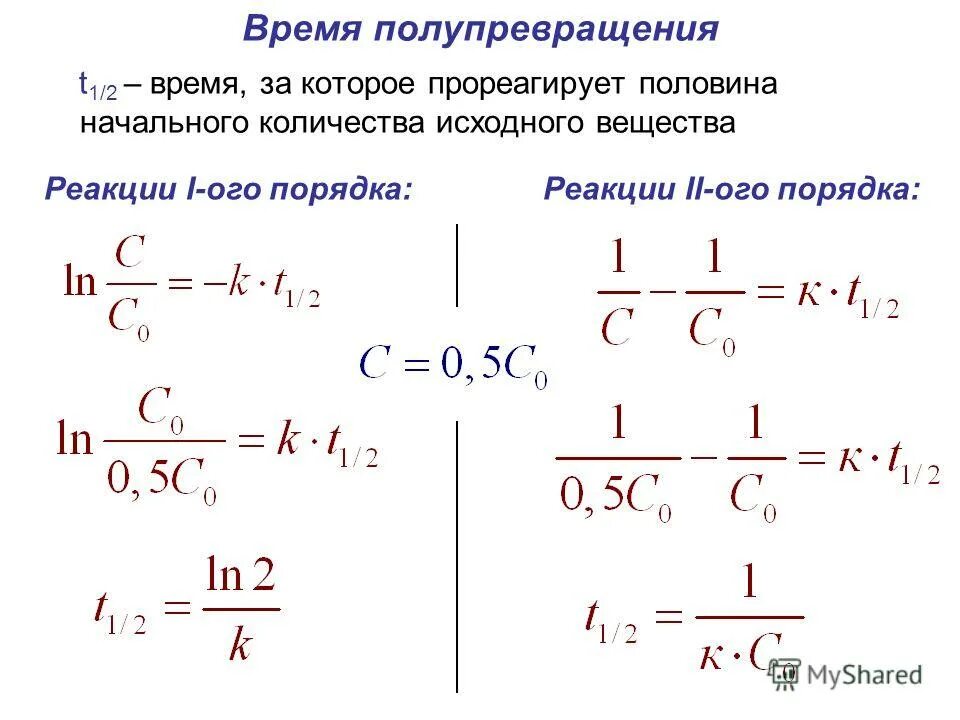 период полупревращения реакции первого порядка