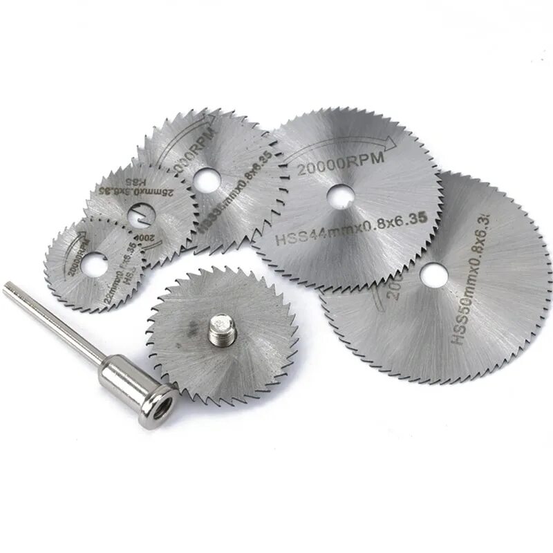 Мини пильный диск. Mini circular saw blade. диск для минидрели 50мм. диск 50мм по дереву для минидрели. 7pcs 22-50mm mini hss circular saw blade jig saw rotary tool for dremel metal cutter power tool set.