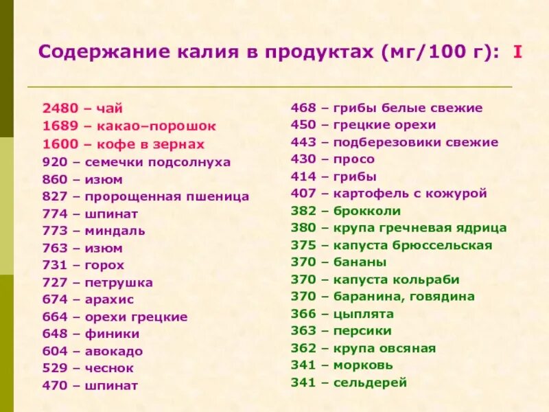 Высокое содержание калия