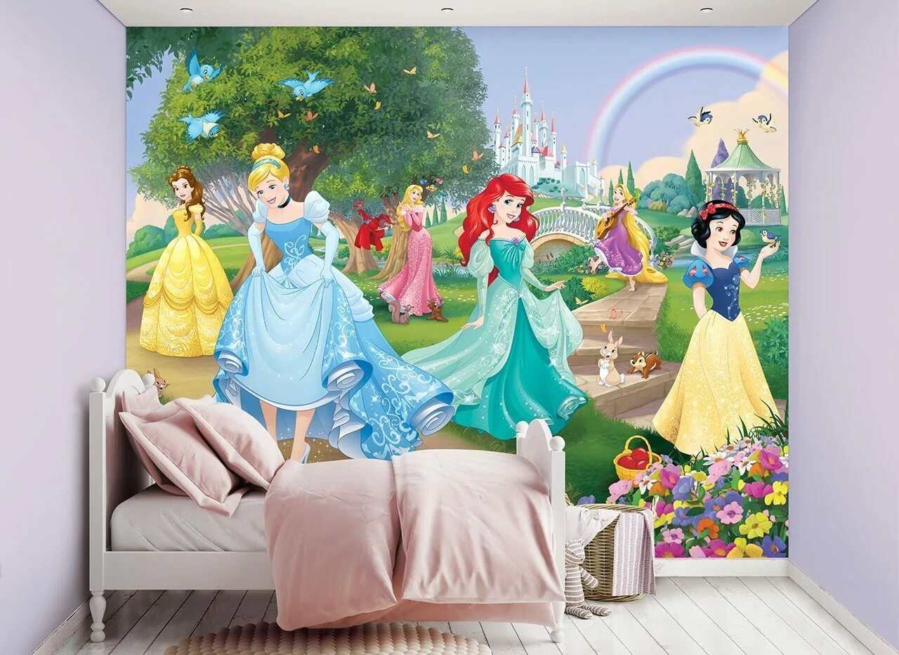 Дети принцесс диснея. Фотообои "Disney Princess Park". Фотообои "Disney Princess Park" 170. Обои с принцессами Дисней Леруа. Детская с фотообоями принцесс.