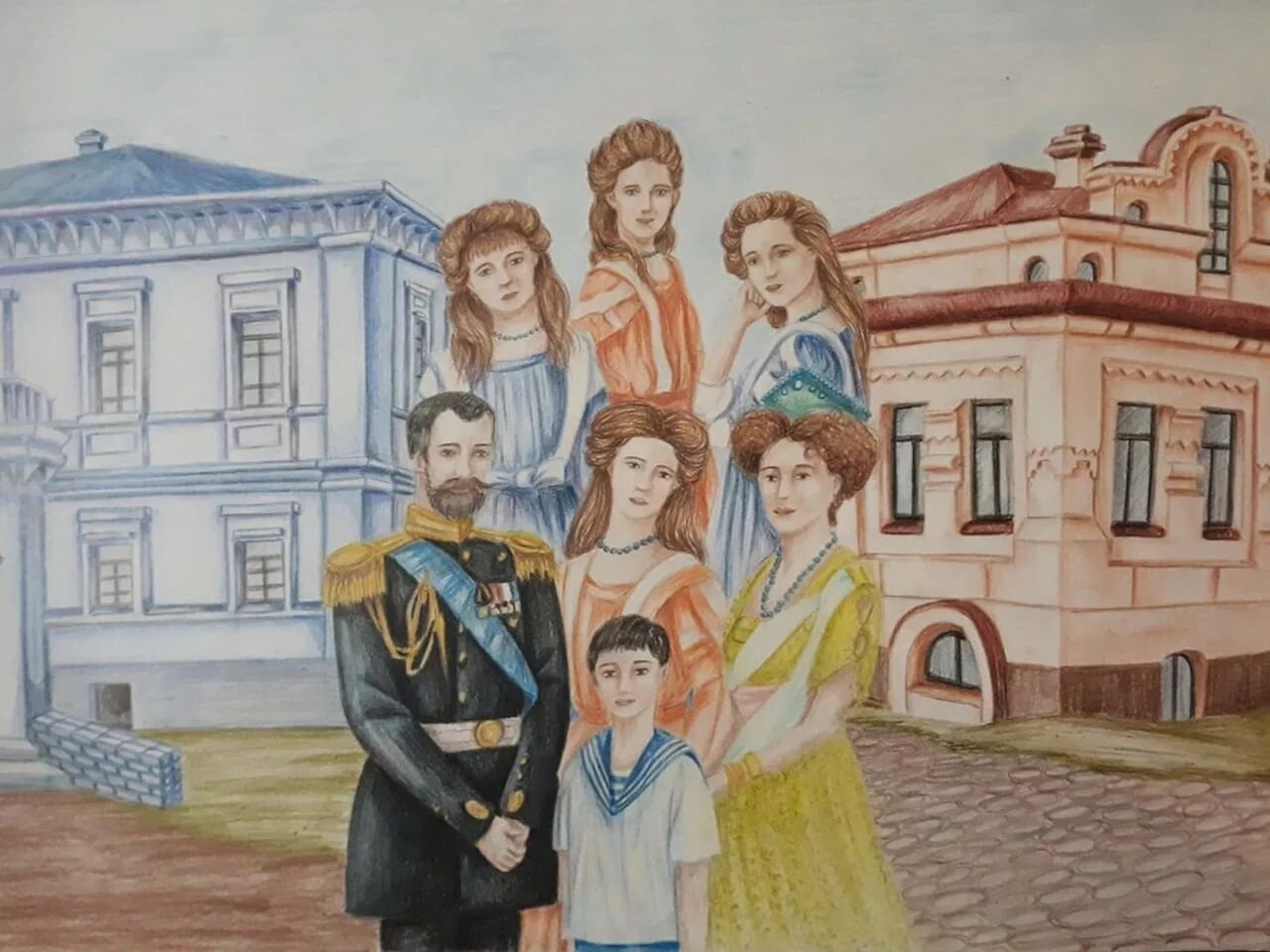 Знамя российское это моя семья. Семья императора Николая 2. Царская семья Романовых иллюстрации. Семья Николая 2 дети. Рисование семья Николая 2.