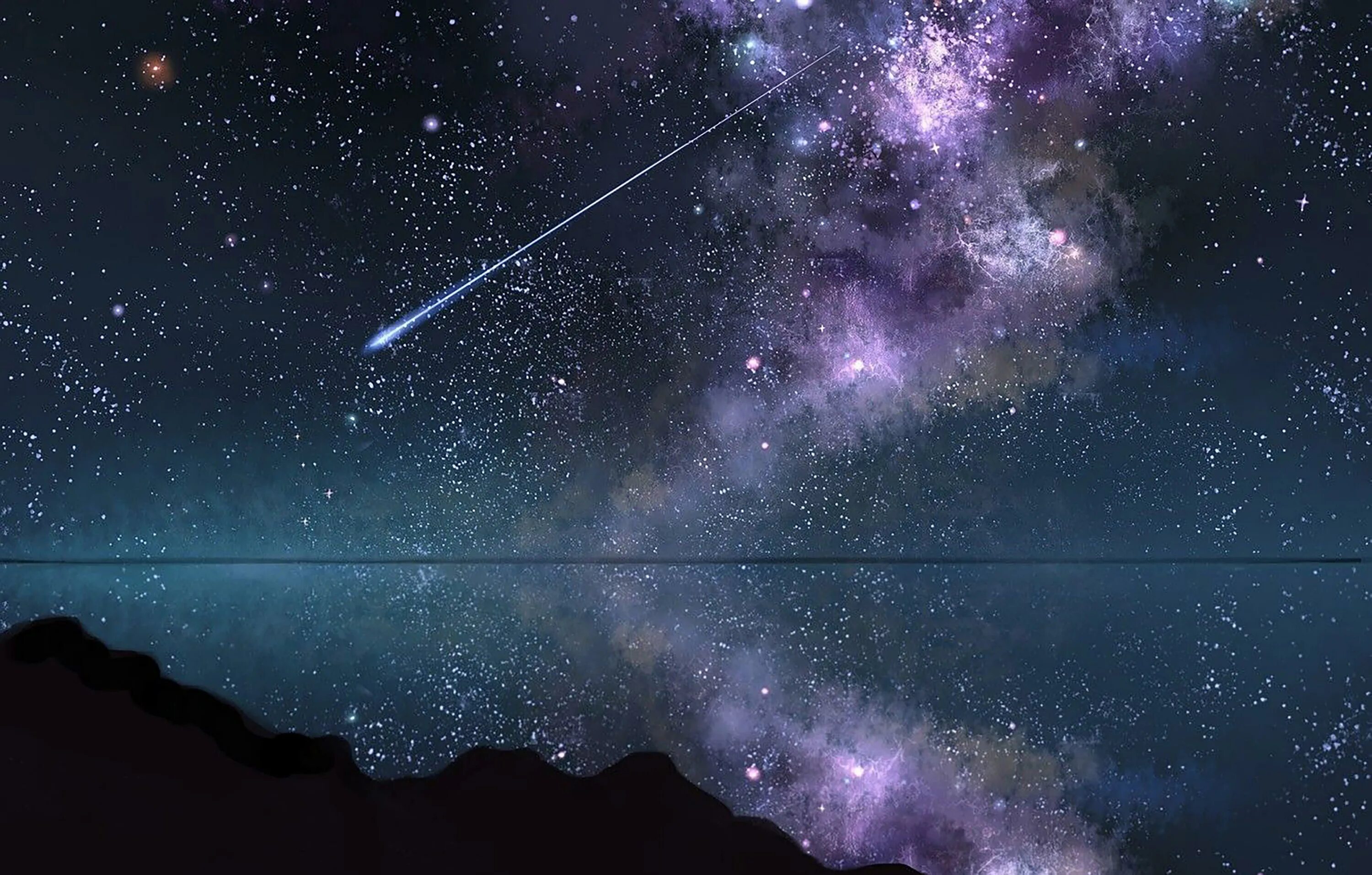 Падающая звезда. Космос звезды. Звездное небо. Звездопад. Звездное небо кометы