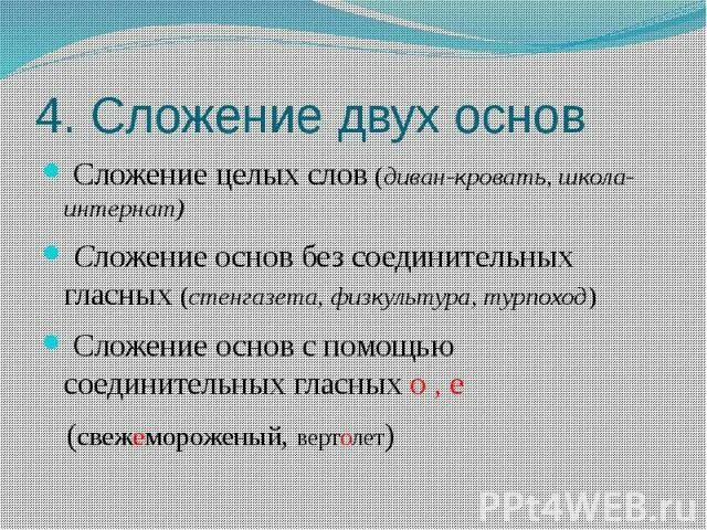 Сложение целых слов без соединительных гласных