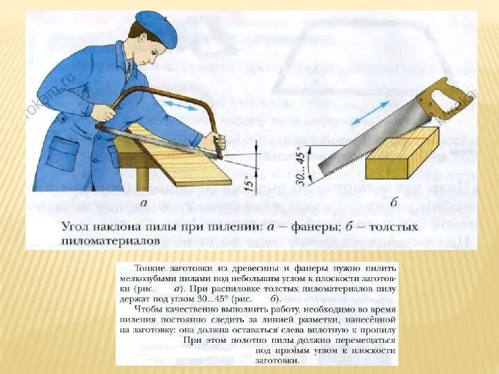 Прочитайте доски пилить. Пиление заготовок из древесины 5 класс технология. Пиление древесины 5 класс. Ручное пиление древесины инструменты и приспособления. Пиление фанеры ножовкой.