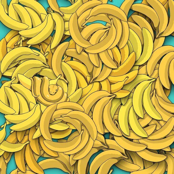 Тест пон. Найди банан. Змея в бананах. Найди змея. Найди на картинке головоломка с бананом.