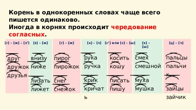 Корень слова чаще. Как найти слова однокоренные с чередованием согласных в корне.