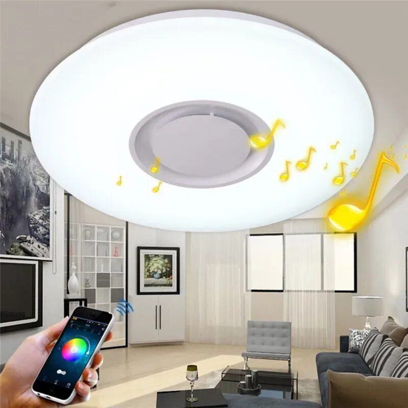 Управлять яркостью света. Smart Ceiling Light 24w. РГБ светильник потолочный. Потолочный светильник с динамиком. Люстра светодиодная с пультом.