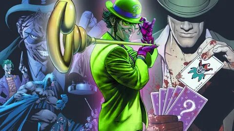 Riddler images in a collage.