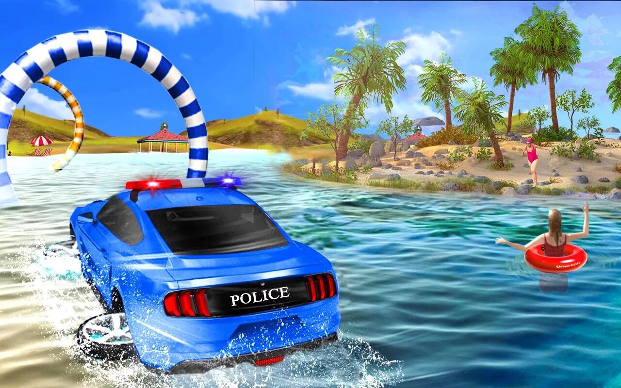 Игра на воде 6. Гонки по воде на машинах. Полицейская машина в воде. Машина под водой. Машина в воде.