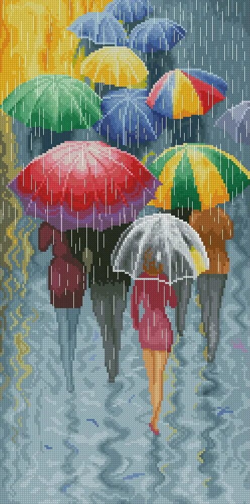 Веселый дождь города. Зонт в живописи. Разноцветные зонтики живопись.