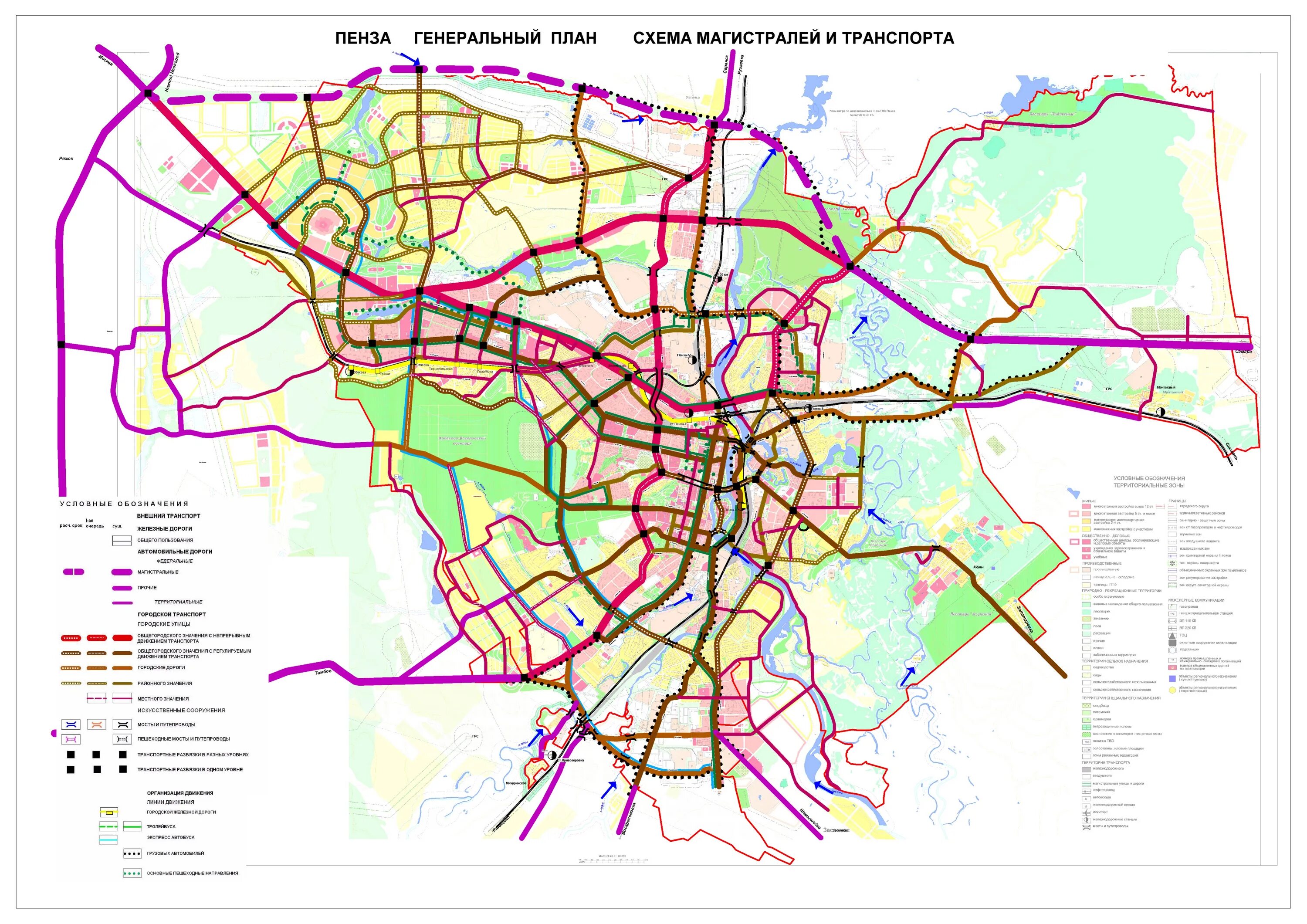 Схема маршрутов пензы. Схема магистралей транспорта Пенза. Генеральный план города Пензы дороги. Генплан дорог Пензы. Транспортная схема Пензы.