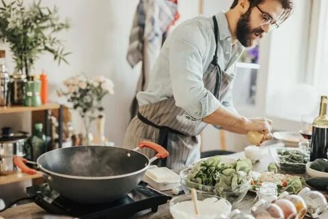 He is in the kitchen