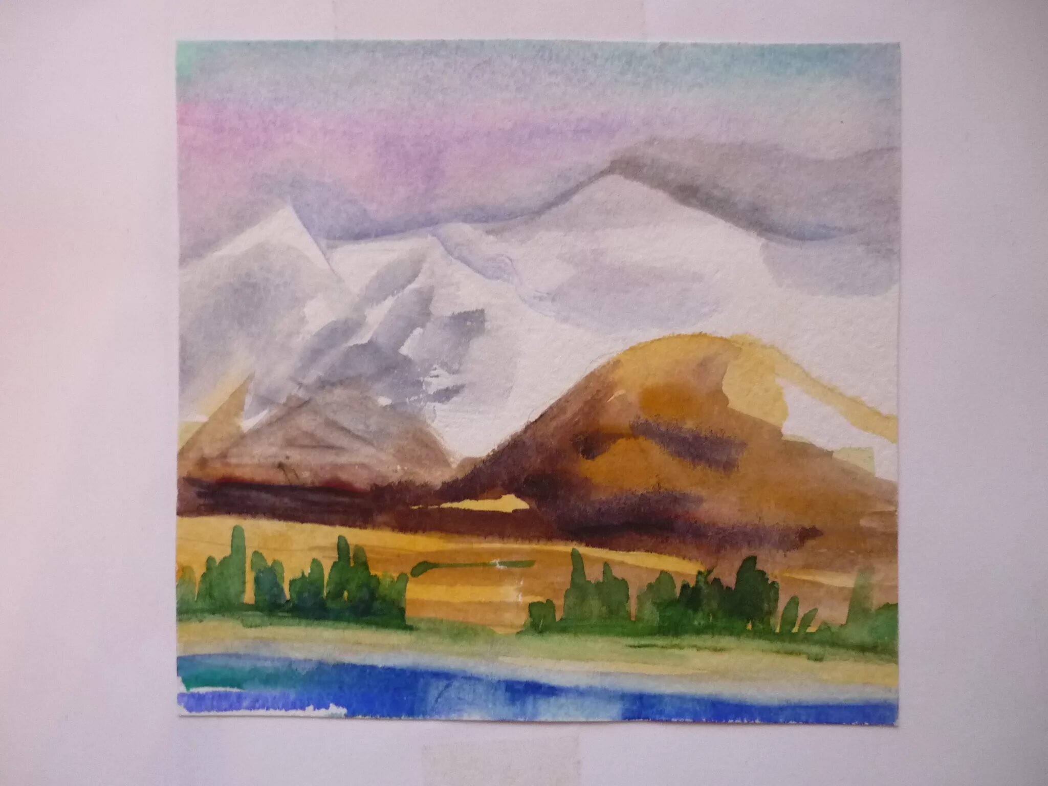 Горы цветными карандашами. Нарисовать горный пейзаж ребенку. Простые пейзажи для рисования. Гуашь горы осень. Горный пейзаж рисунок.