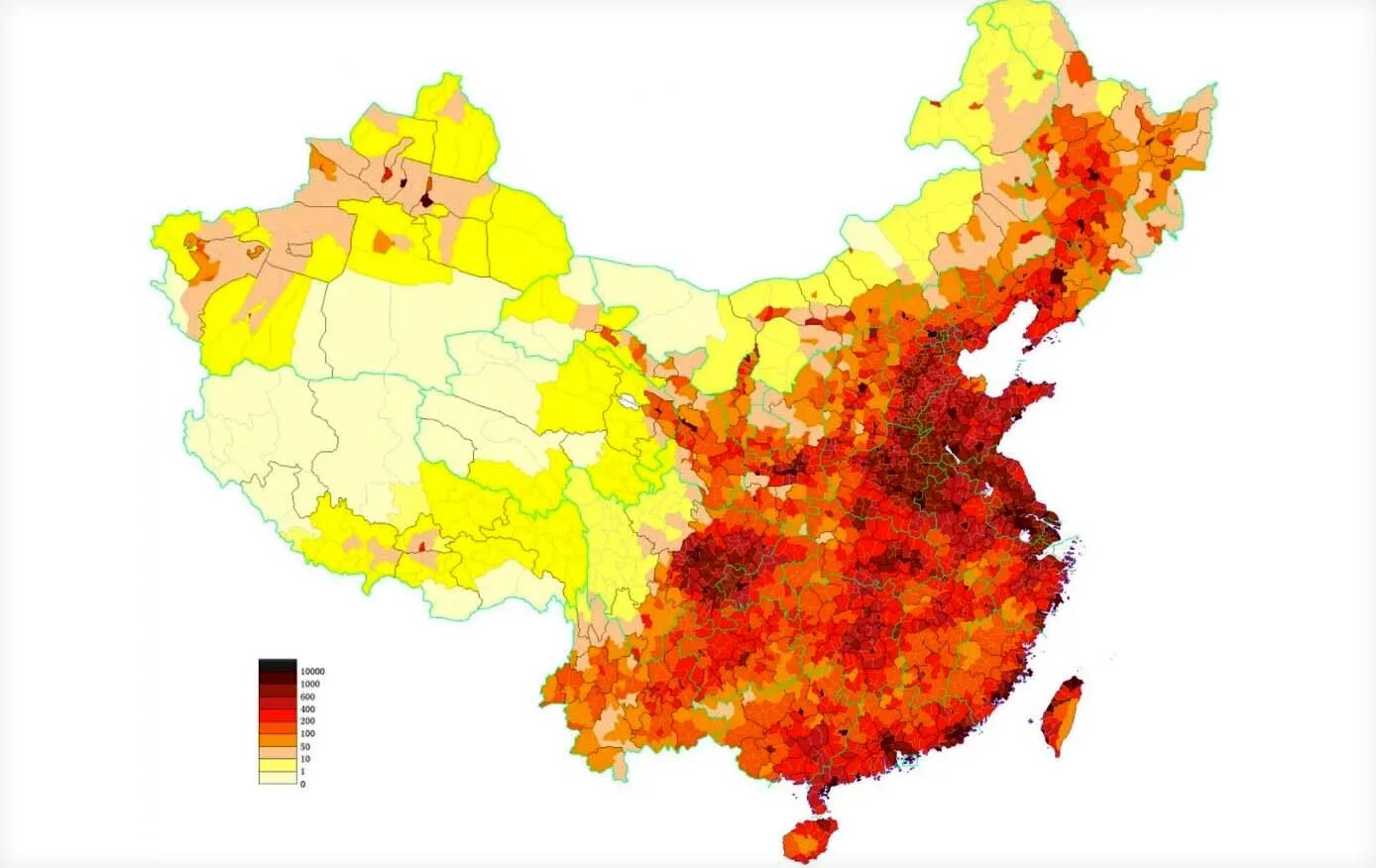 Расселение китая. Плотность населения Китая 2020. Плотность расселения населения Китая. Население Китая карта плотности населения. Карта плотности населения Китая.