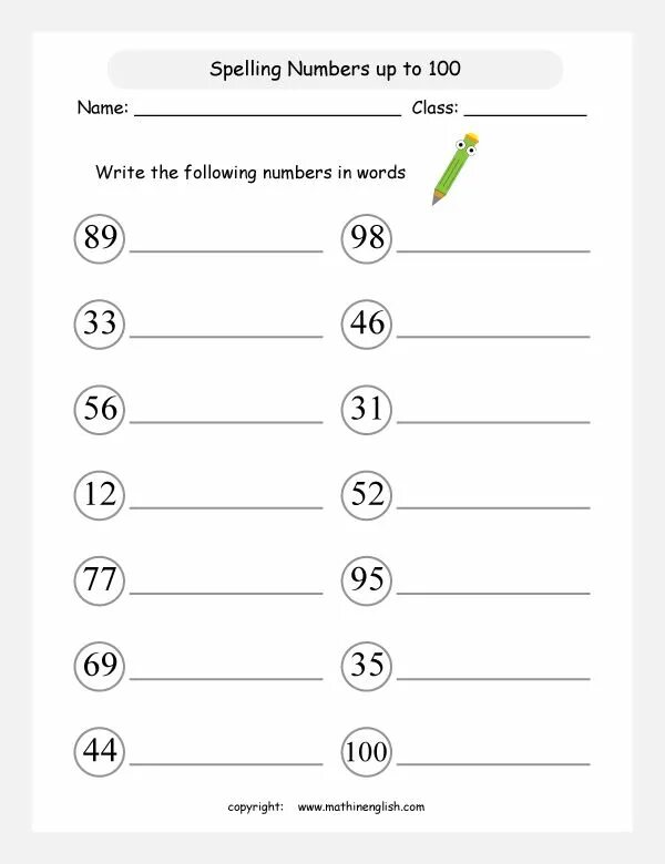 Write the words for these numbers