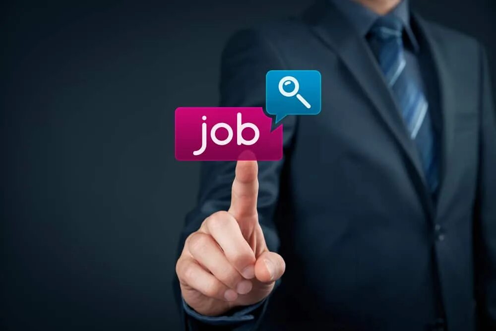 Your perfect job. Hiring. Картинка человек нажимает на виртуальные кнопки. Perfect job. Finding a job.