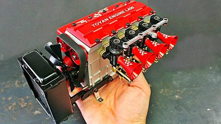 Inline 4. Toyan engine l400. мини двигатель. inline 4 engine. 4 цилиндровый нитро двигатель с водяным охлаждением.
