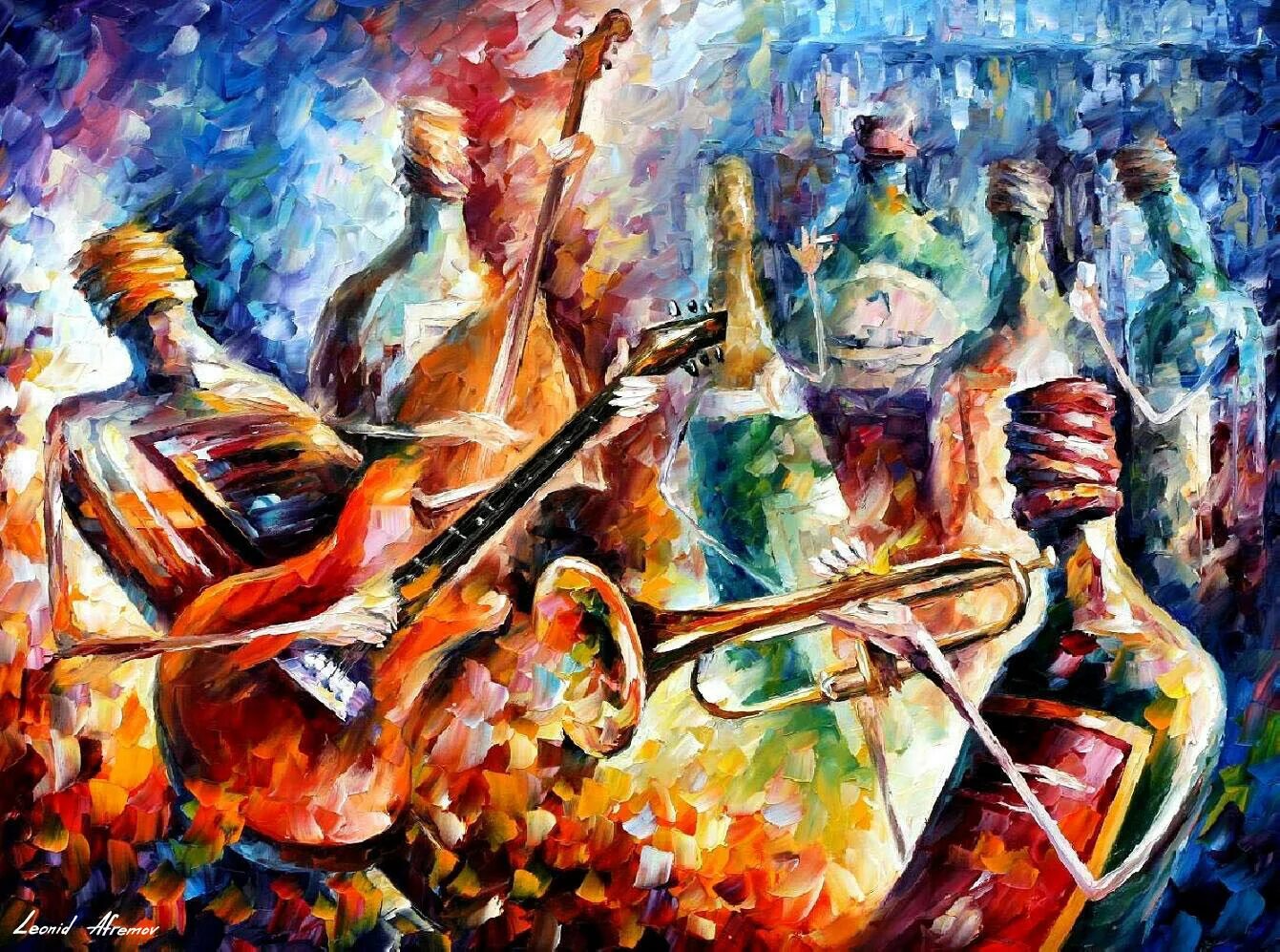 Music painting. Леонид Афремов картины музыкантов. Леонид Афремов джаз. Леонид Афремов Bottle Jazz. Леонид Афремов картины джаз.