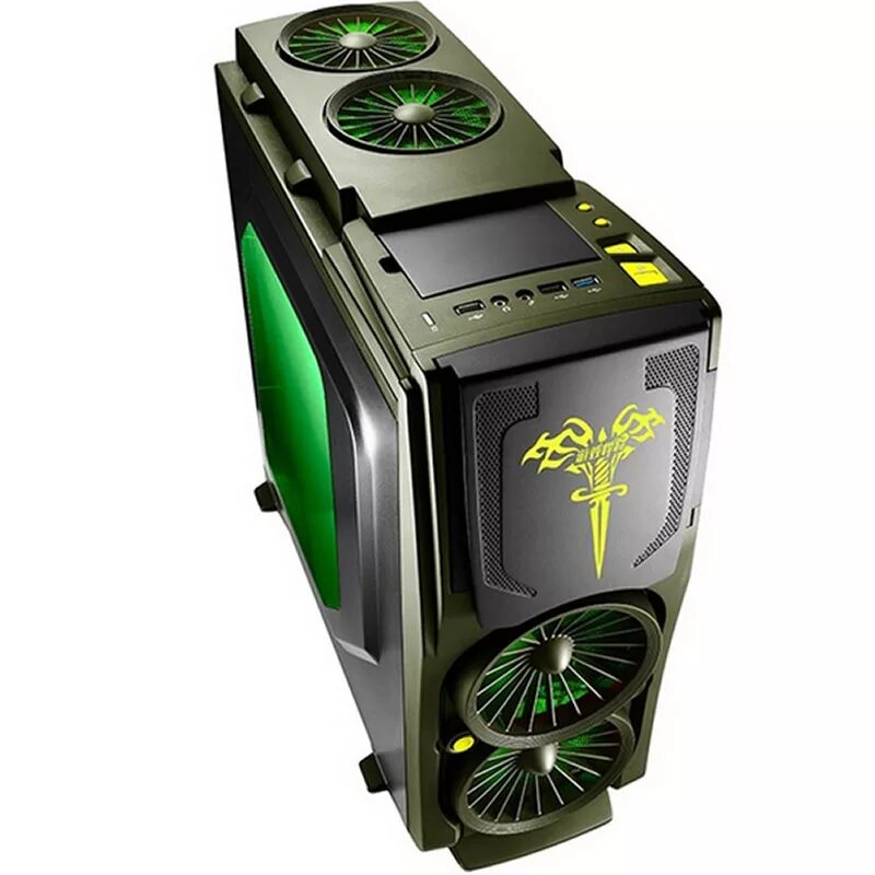 Game Computer Case Army Green корпус. Game Computer Case Army Green 120mm Fan *5. Игровой компьютер. Компьютерный корпус с большим вентилятором. Зеленые кулеры