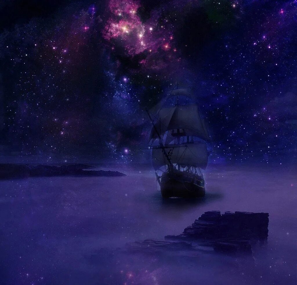 Лонов краткие ночи. Ночь на корабле. Корабль в ночном небе. Звездное небо и корабль. Корабль ночью в море.