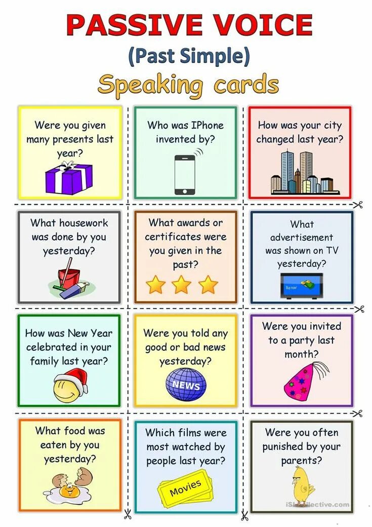 Страдательный залог speaking Card. Passive Voice speaking Cards. Карточка Passive Voice. Passive Voice speaking activities.