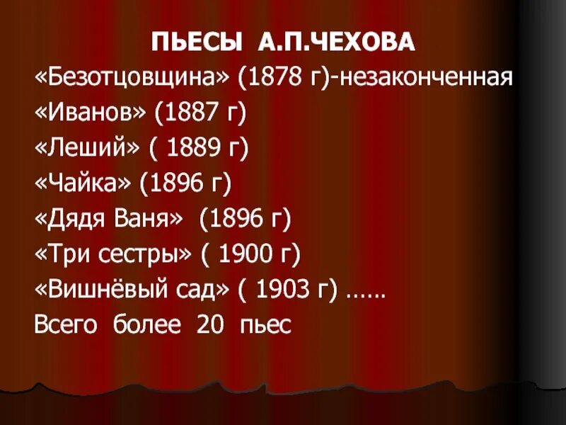 Пьесы Чехова. Пьесы Чехова список. Произведения а п Чехова. Известные пьесы Чехова. История создания вишневый сад презентация 10 класс