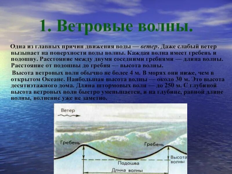 Схема ветровых волн. Высота волны. Длина ветровых волн. Строение ветровых волн.