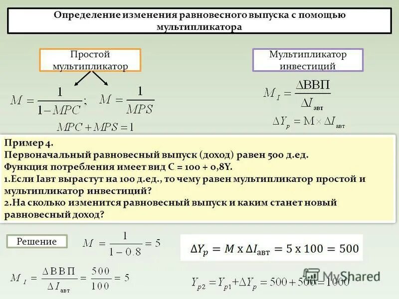 равновесное значение дохода. равновесный выпуск макроэкономика. равновесный уровень выпуска продукции. как посчитать равновесный уровень дохода. равновесный объем национального производства формула.