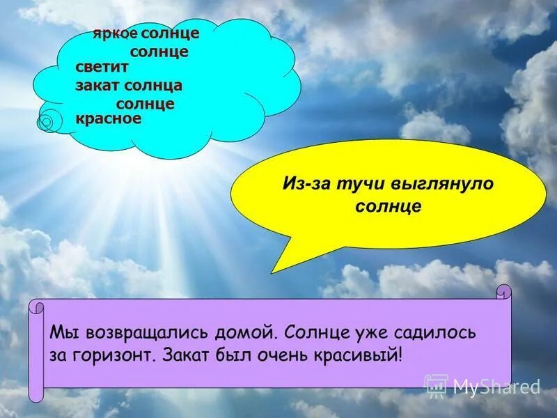 Выглянуло яркое солнце вспыхнули. Синие красные зеленые огоньки зажглись на деревьях. Выглянуло яркое солнце вспыхнули засветились снега. Огонек ярко вспыхнул и потух разбор предложения. Ветер разгоняет тучи и разносит их по земле разбор по членам.