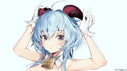 Hot anime girl Ganyu's long hair Genshin Impact 2K wallpaper download.