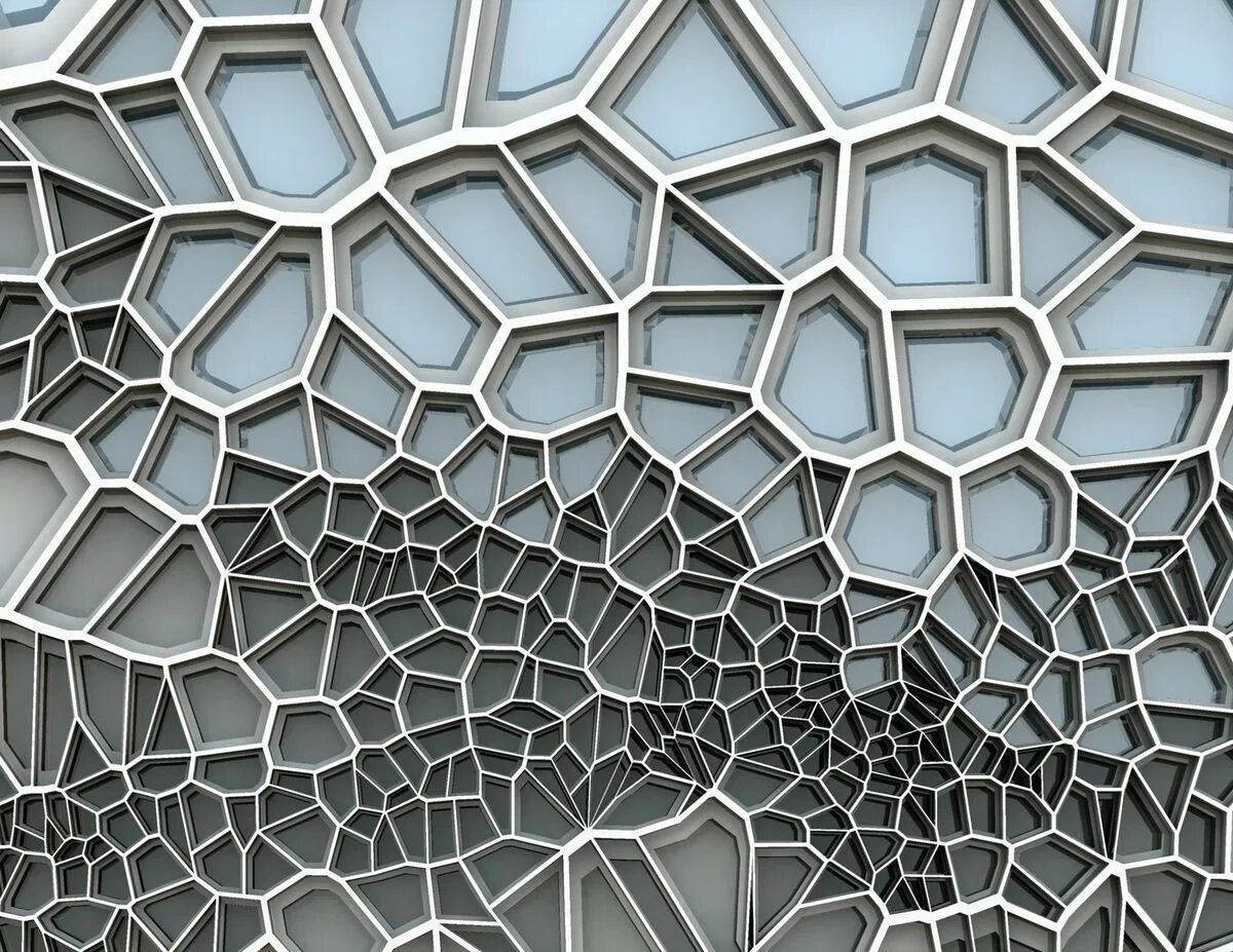 Architecture patterns. Параметрический фасад Грассхоппер. Voronoi Parametric Architecture. Мозаика Антонио Гауди шестиугольники. Сетка Вороного.