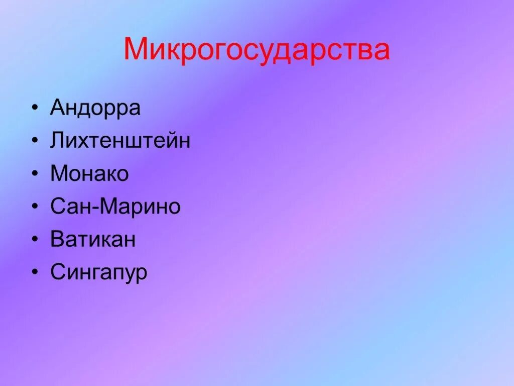 Микро государства. Микрогосударства. Страны микрогосударства.