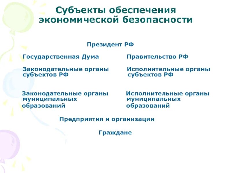 Основным субъектом обеспечения является. Объекты и субъекты экономической безопасности. субъекты экономической безопасности. субъекты обеспечения экономической безопасности. субъекты экономической безопасности предприятия.