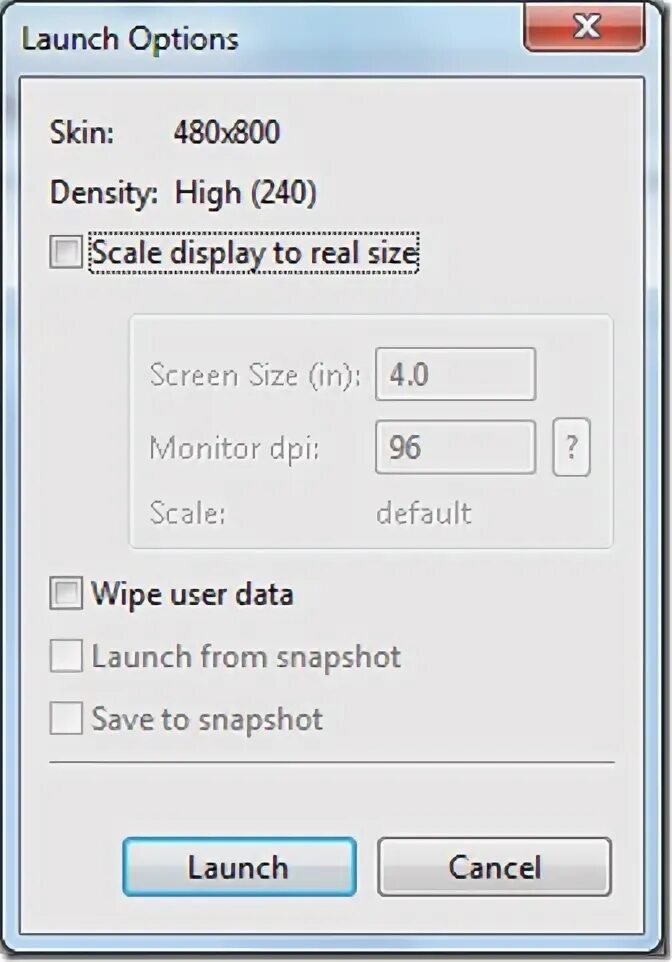 Launcher options. Launcher options