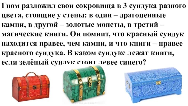 В трех коробках камни. Гном разложил свои сокровища в 3 сундука разного цвета. Гном разложил свои сокровища. Сундучки разного цвета. Задание сундучок для первого класса.