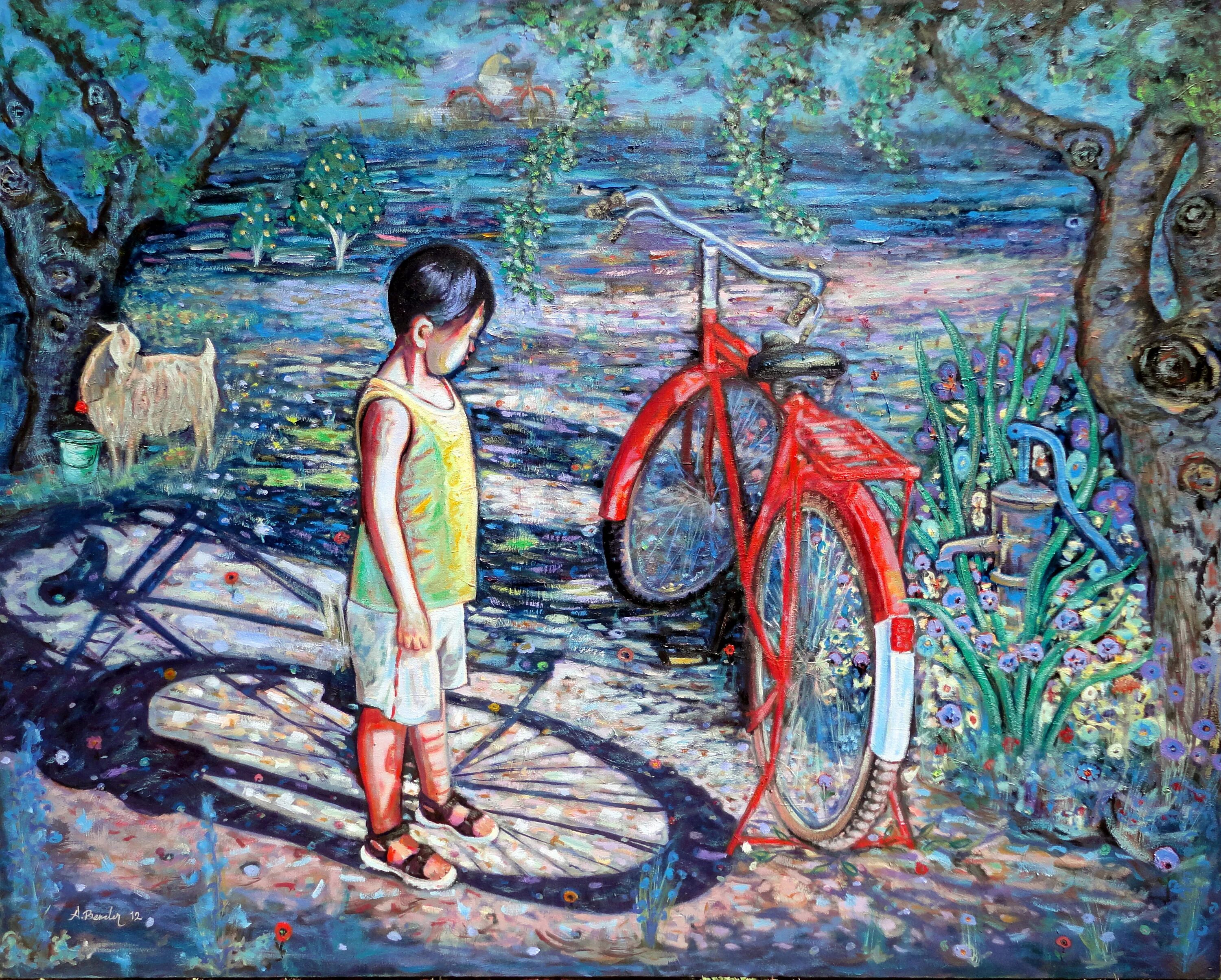 Interesting paintings. Живопись велосипед и дети. Велосипед в живописи художников. Мальчик на велосипеде живопись. Велосипед картина для детей.