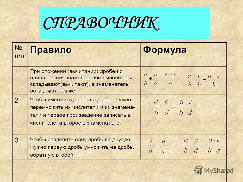 Решение примера по математике дроби