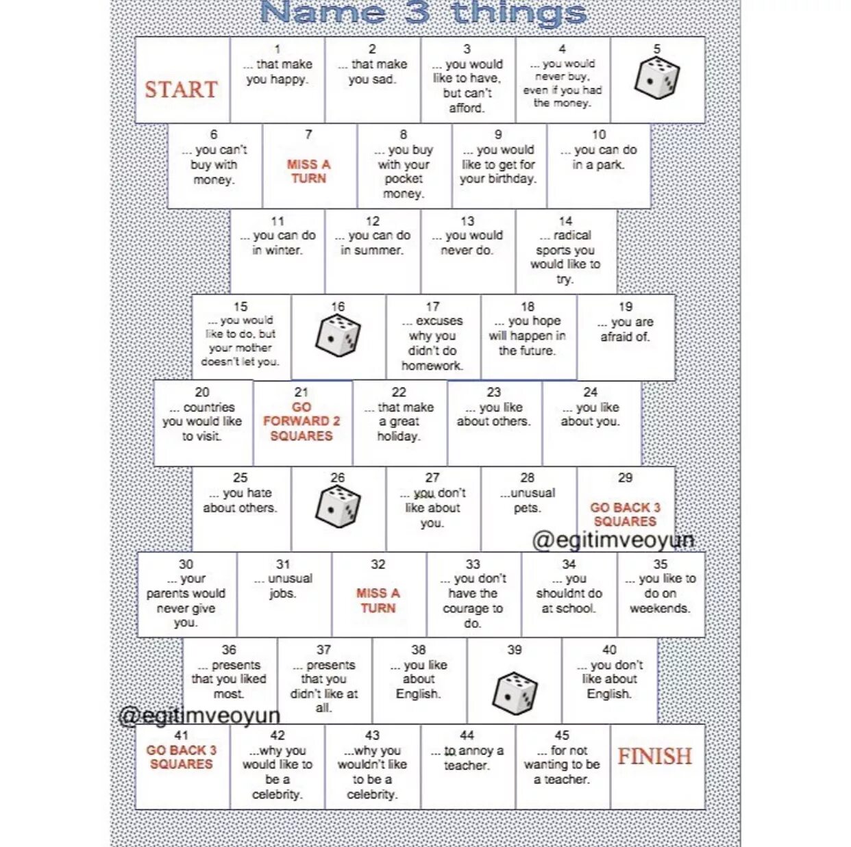 Speaking 3 game. Name 3. Name 3 things Board game. Name three things. Name 5 things game.