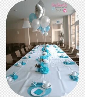Baptism Table setting Infant Boy, table decor, blue, balloon png free downl...