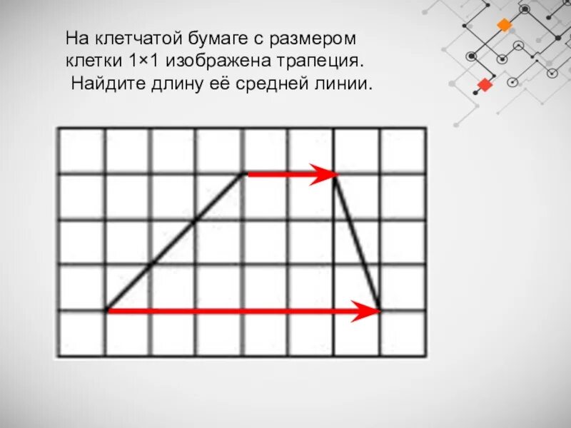 На клеточной бумаге размером 1 1. Средняя линия на клетчатой бумаге. Клетчатая бумага. Средняя линия трапеции на клетчатой бумаге. Средняя линия трапеции на клетках.