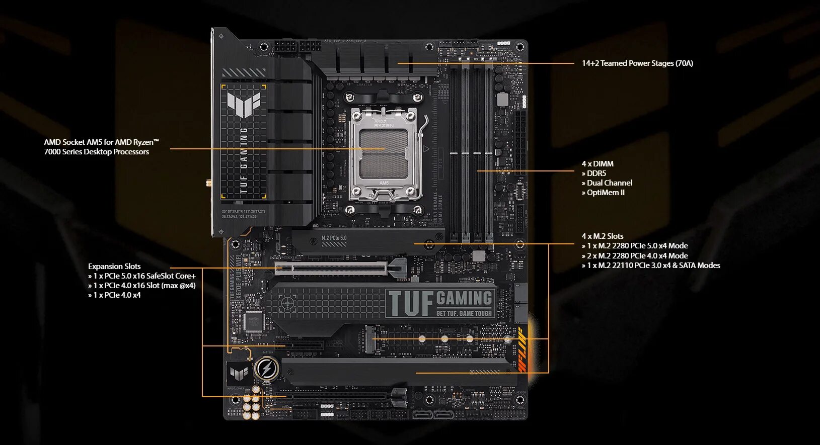 ASUS TUF Gaming x670e-Plus. ASUS TUF Gaming x670e-Plus WIFI. ASUS TUF Gaming x570 - Plus Wi-Fi Protocol Connector. Ryzen 7000 Socket. Msi x670e gaming plus wifi